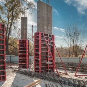 Panneaux de coffrage verticaux sur la construction ©iStock