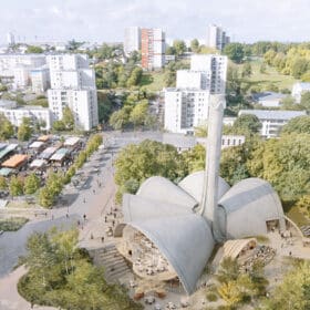 Vue de l’intégration paysagère de la Chaufferie réhabilitée. ©images ailleurs.studio pour l’équipe h2o architectes
